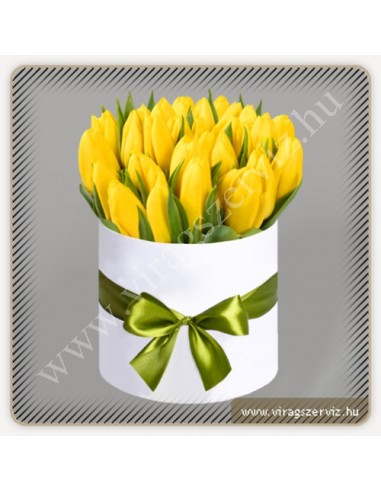 Virágdoboz sárga tulipánból